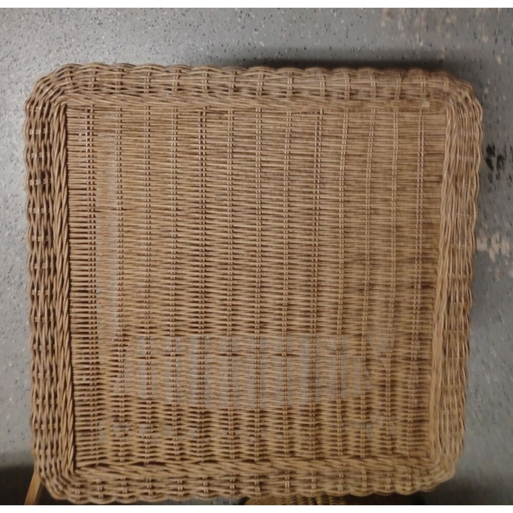Wicker Table With Bottom Shelf 20X20X20 Plastic Coated Footed Tan Color
